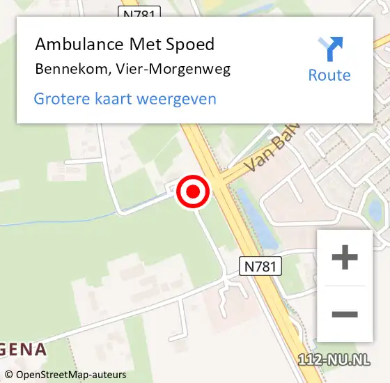 Locatie op kaart van de 112 melding: Ambulance Met Spoed Naar Bennekom, Vier-Morgenweg op 20 maart 2017 08:23