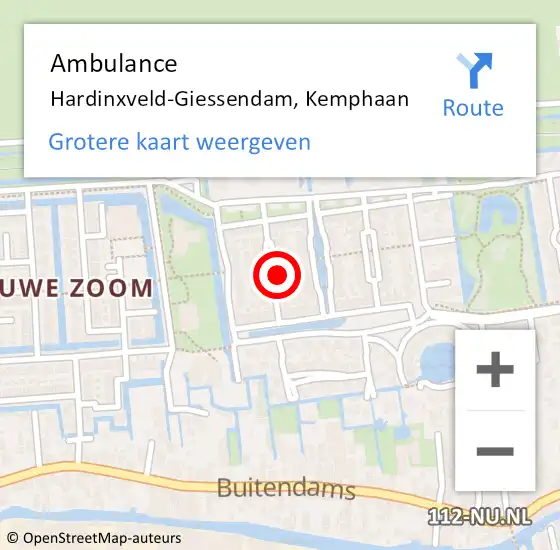 Locatie op kaart van de 112 melding: Ambulance Hardinxveld-Giessendam, Kemphaan op 20 maart 2017 10:04