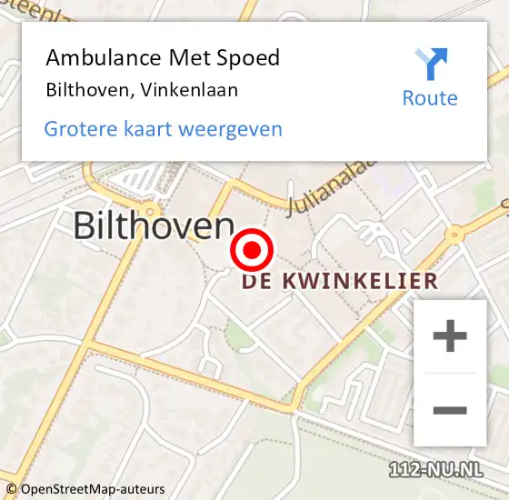 Locatie op kaart van de 112 melding: Ambulance Met Spoed Naar Bilthoven, Vinkenlaan op 20 maart 2017 12:34