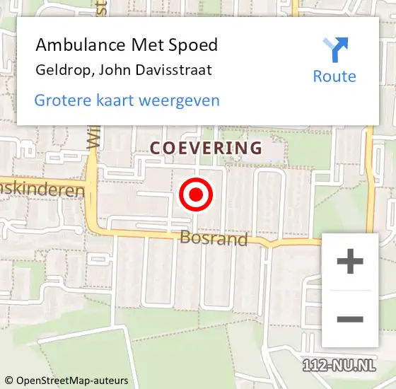 Locatie op kaart van de 112 melding: Ambulance Met Spoed Naar Geldrop, John Davisstraat op 20 maart 2017 12:53