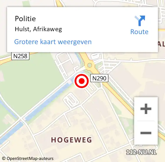 Locatie op kaart van de 112 melding: Politie Hulst, Afrikaweg op 20 maart 2017 13:20