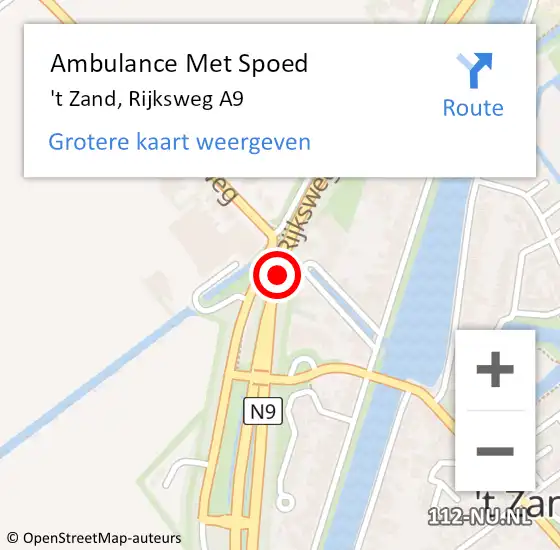 Locatie op kaart van de 112 melding: Ambulance Met Spoed Naar 't Zand, Rijksweg A9 op 20 maart 2017 14:17