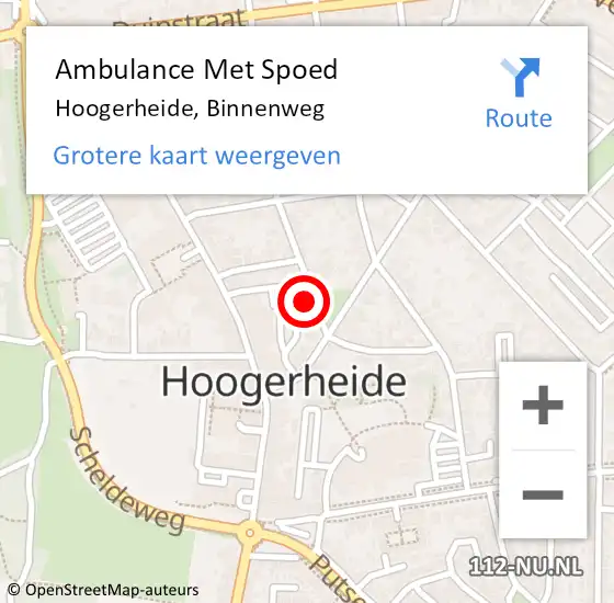 Locatie op kaart van de 112 melding: Ambulance Met Spoed Naar Hoogerheide, Binnenweg op 20 maart 2017 15:19