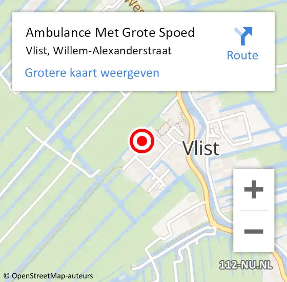 Locatie op kaart van de 112 melding: Ambulance Met Grote Spoed Naar Vlist, Willem-Alexanderstraat op 20 maart 2017 20:43