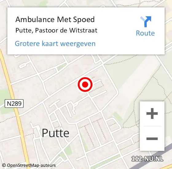 Locatie op kaart van de 112 melding: Ambulance Met Spoed Naar Putte, Pastoor de Witstraat op 21 maart 2017 01:55