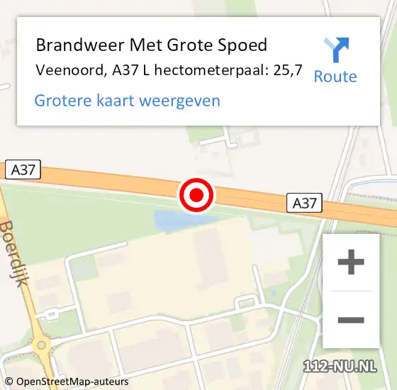 Locatie op kaart van de 112 melding: Brandweer Met Grote Spoed Naar Veenoord, A37 L hectometerpaal: 25,7 op 21 maart 2017 07:13