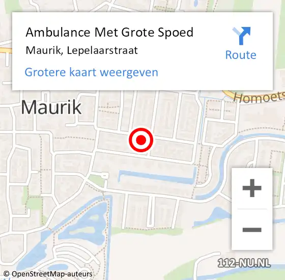 Locatie op kaart van de 112 melding: Ambulance Met Grote Spoed Naar Maurik, Lepelaarstraat op 21 maart 2017 09:25