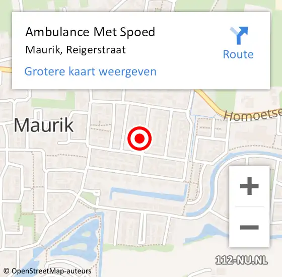 Locatie op kaart van de 112 melding: Ambulance Met Spoed Naar Maurik, Reigerstraat op 21 maart 2017 12:00