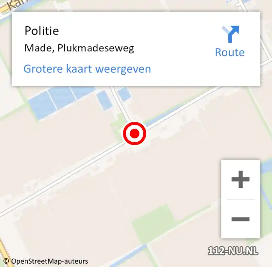 Locatie op kaart van de 112 melding: Politie Made, Plukmadeseweg op 21 maart 2017 15:28