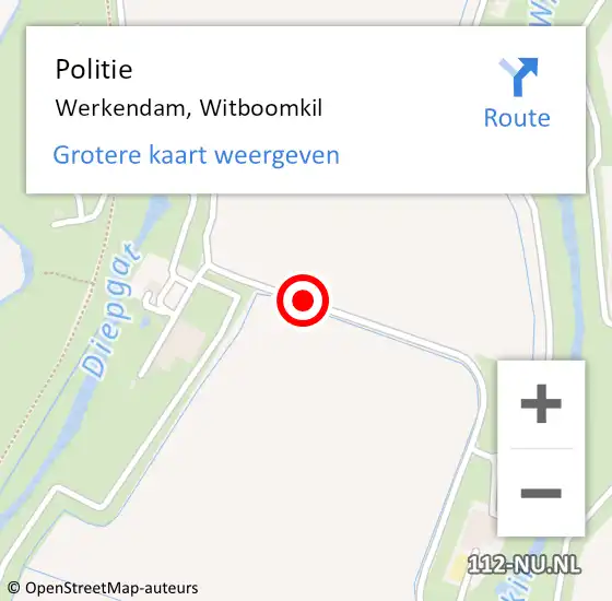 Locatie op kaart van de 112 melding: Politie Werkendam, Witboomkil op 14 januari 2014 15:45