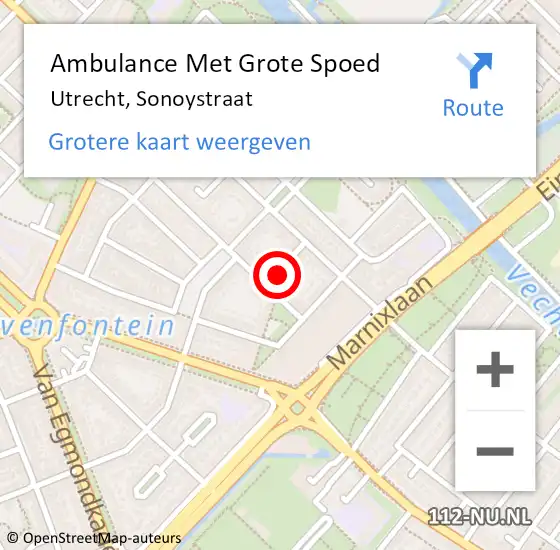 Locatie op kaart van de 112 melding: Ambulance Met Grote Spoed Naar Utrecht, Sonoystraat op 21 maart 2017 18:25