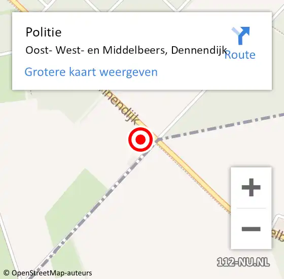 Locatie op kaart van de 112 melding: Politie Oost- West- en Middelbeers, Dennendijk op 21 maart 2017 18:44