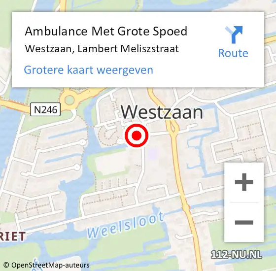 Locatie op kaart van de 112 melding: Ambulance Met Grote Spoed Naar Westzaan, Lambert Meliszstraat op 21 maart 2017 18:55