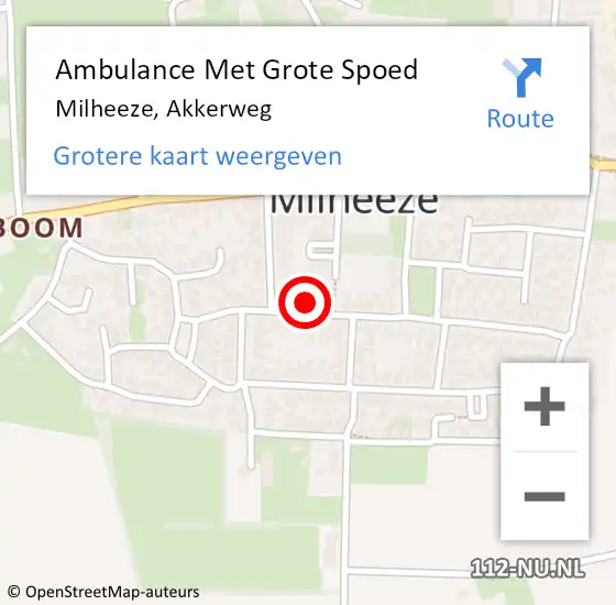 Locatie op kaart van de 112 melding: Ambulance Met Grote Spoed Naar Milheeze, Akkerweg op 21 maart 2017 19:17