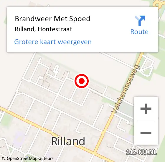 Locatie op kaart van de 112 melding: Brandweer Met Spoed Naar Rilland, Hontestraat op 21 maart 2017 19:23