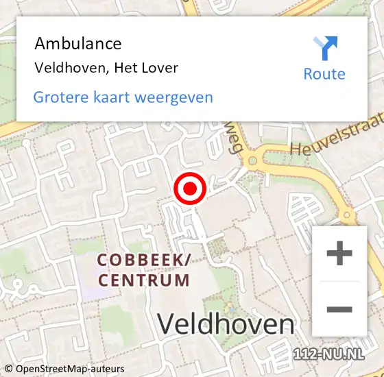 Locatie op kaart van de 112 melding: Ambulance Veldhoven, Het Lover op 21 maart 2017 19:36