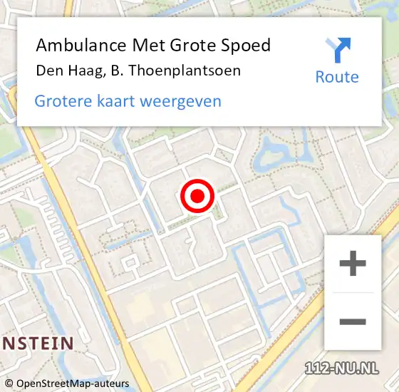 Locatie op kaart van de 112 melding: Ambulance Met Grote Spoed Naar Den Haag, B. Thoenplantsoen op 21 maart 2017 19:47