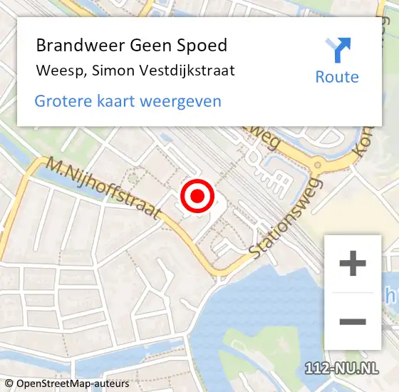 Locatie op kaart van de 112 melding: Brandweer Geen Spoed Naar Weesp, Simon Vestdijkstraat op 21 maart 2017 21:21