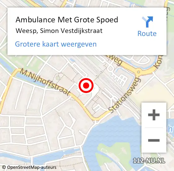 Locatie op kaart van de 112 melding: Ambulance Met Grote Spoed Naar Weesp, Simon Vestdijkstraat op 21 maart 2017 21:31