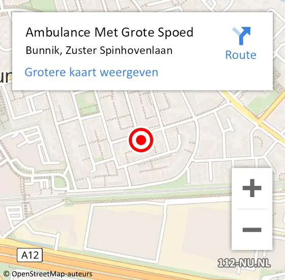 Locatie op kaart van de 112 melding: Ambulance Met Grote Spoed Naar Bunnik, Zuster Spinhovenlaan op 21 maart 2017 21:41