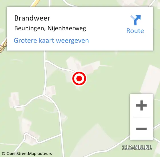 Locatie op kaart van de 112 melding: Brandweer Beuningen, Nijenhaerweg op 22 maart 2017 07:11