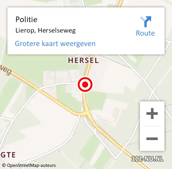 Locatie op kaart van de 112 melding: Politie Lierop, Herselseweg op 22 maart 2017 08:47