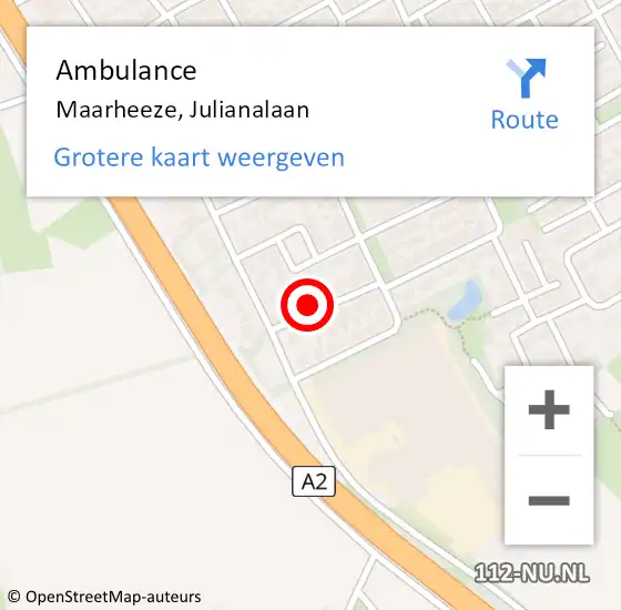 Locatie op kaart van de 112 melding: Ambulance Maarheeze, Julianalaan op 22 maart 2017 09:05