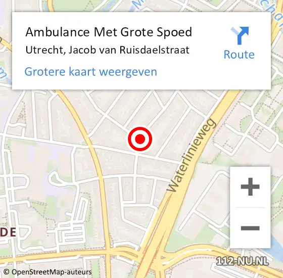 Locatie op kaart van de 112 melding: Ambulance Met Grote Spoed Naar Utrecht, Jacob van Ruisdaelstraat op 22 maart 2017 10:03