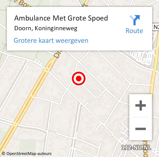 Locatie op kaart van de 112 melding: Ambulance Met Grote Spoed Naar Doorn, Koninginneweg op 22 maart 2017 10:47