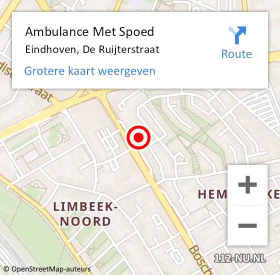 Locatie op kaart van de 112 melding: Ambulance Met Spoed Naar Eindhoven, De Ruijterstraat op 22 maart 2017 11:55