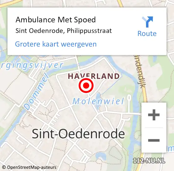 Locatie op kaart van de 112 melding: Ambulance Met Spoed Naar Sint Oedenrode, Philippusstraat op 22 maart 2017 13:10
