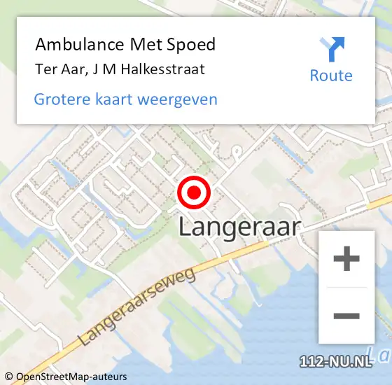 Locatie op kaart van de 112 melding: Ambulance Met Spoed Naar Ter Aar, J M Halkesstraat op 22 maart 2017 14:02