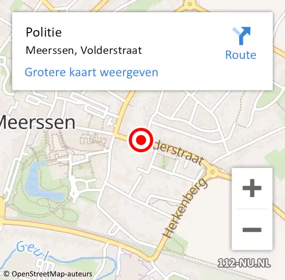 Locatie op kaart van de 112 melding: Politie Meerssen, Volderstraat op 22 maart 2017 14:06