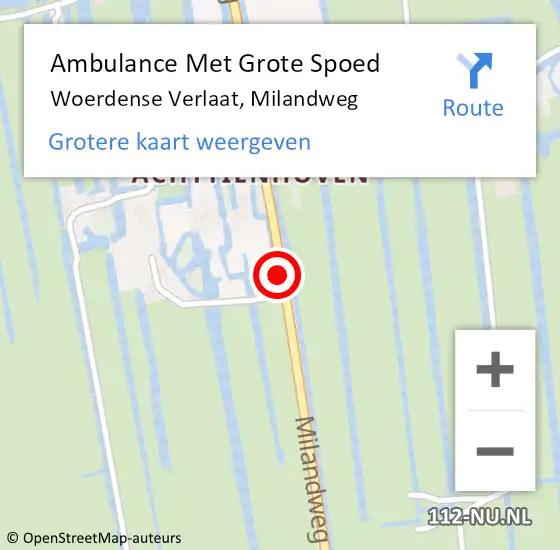 Locatie op kaart van de 112 melding: Ambulance Met Grote Spoed Naar Woerdense Verlaat, Milandweg op 22 maart 2017 14:12