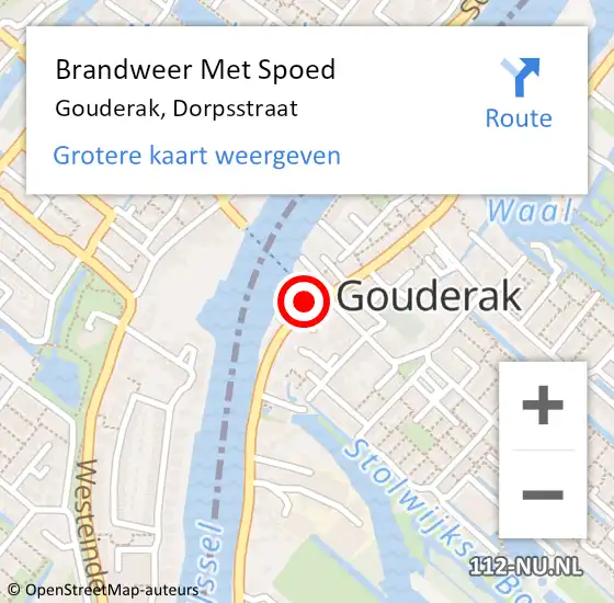 Locatie op kaart van de 112 melding: Brandweer Met Spoed Naar Gouderak, Dorpsstraat op 22 maart 2017 17:04