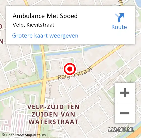 Locatie op kaart van de 112 melding: Ambulance Met Spoed Naar Velp, Kievitstraat op 22 maart 2017 18:05