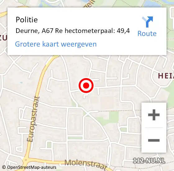 Locatie op kaart van de 112 melding: Politie Deurne, A67 Re hectometerpaal: 51,4 op 22 maart 2017 18:21