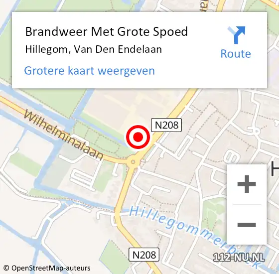 Locatie op kaart van de 112 melding: Brandweer Met Grote Spoed Naar Hillegom, Van Den Endelaan op 22 maart 2017 20:06