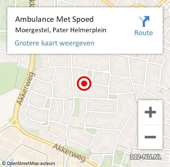 Locatie op kaart van de 112 melding: Ambulance Met Spoed Naar Moergestel, Pater Helmerplein op 22 maart 2017 22:51