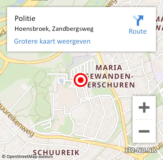 Locatie op kaart van de 112 melding: Politie Hoensbroek, Zandbergsweg op 23 maart 2017 00:25