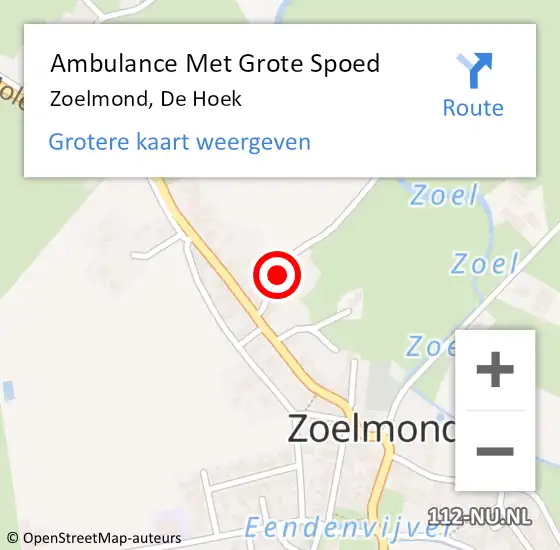 Locatie op kaart van de 112 melding: Ambulance Met Grote Spoed Naar Zoelmond, De Hoek op 23 maart 2017 08:24