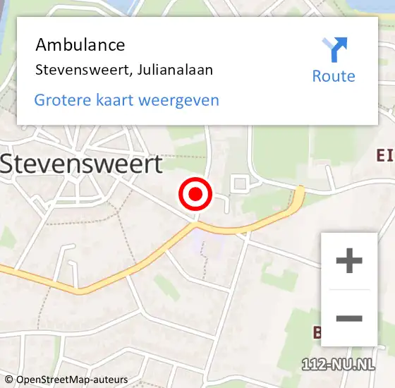 Locatie op kaart van de 112 melding: Ambulance Stevensweert, Julianalaan op 23 maart 2017 09:38