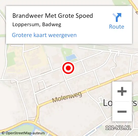 Locatie op kaart van de 112 melding: Brandweer Met Grote Spoed Naar Loppersum, Badweg op 23 maart 2017 09:41