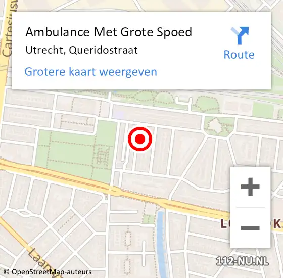 Locatie op kaart van de 112 melding: Ambulance Met Grote Spoed Naar Utrecht, Queridostraat op 23 maart 2017 10:39