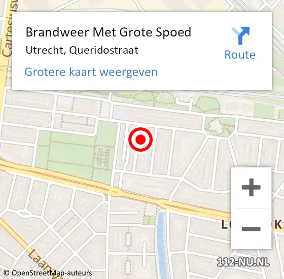 Locatie op kaart van de 112 melding: Brandweer Met Grote Spoed Naar Utrecht, Queridostraat op 23 maart 2017 10:51