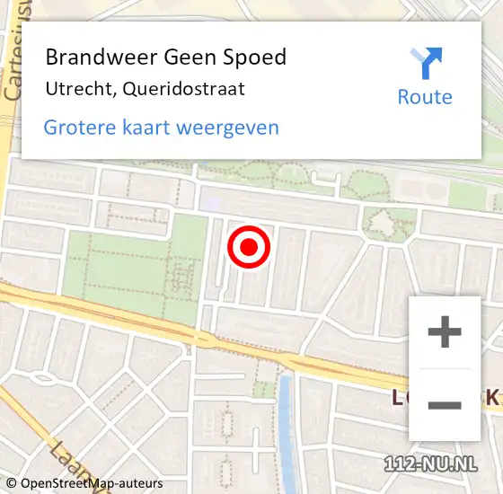 Locatie op kaart van de 112 melding: Brandweer Geen Spoed Naar Utrecht, Queridostraat op 23 maart 2017 10:52