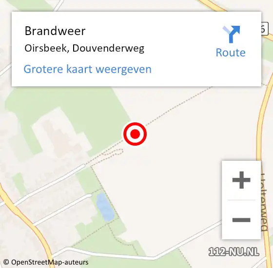 Locatie op kaart van de 112 melding: Brandweer Oirsbeek, Douvenderweg op 14 januari 2014 19:28