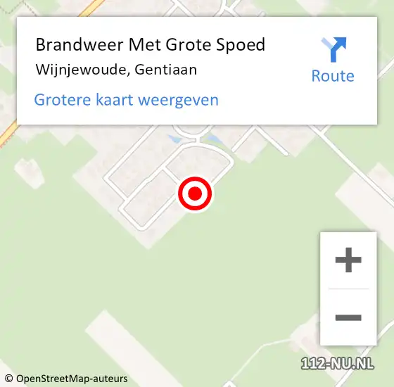 Locatie op kaart van de 112 melding: Brandweer Met Grote Spoed Naar Wijnjewoude, Gentiaan op 14 januari 2014 19:51