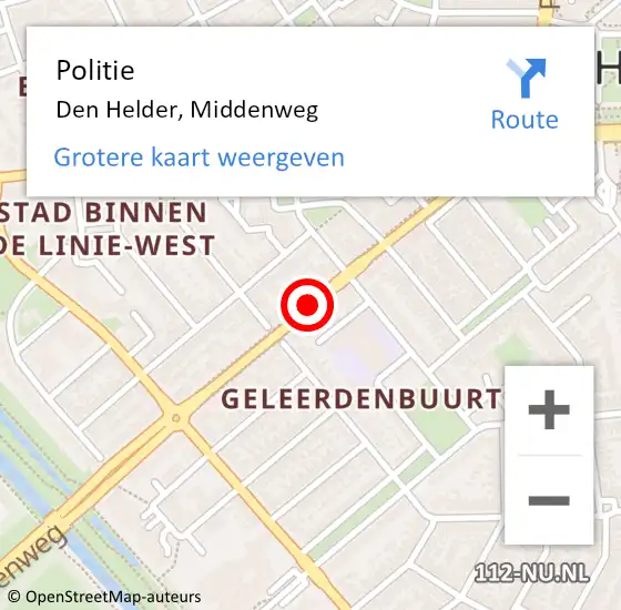 Locatie op kaart van de 112 melding: Politie Den Helder, Middenweg op 23 maart 2017 16:52