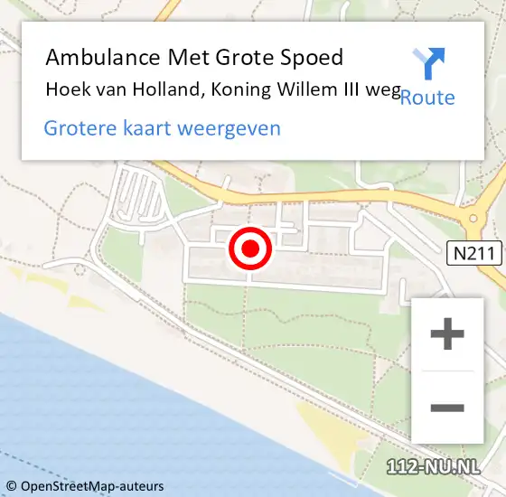 Locatie op kaart van de 112 melding: Ambulance Met Grote Spoed Naar Hoek van Holland, Koning Willem III weg op 23 maart 2017 16:57